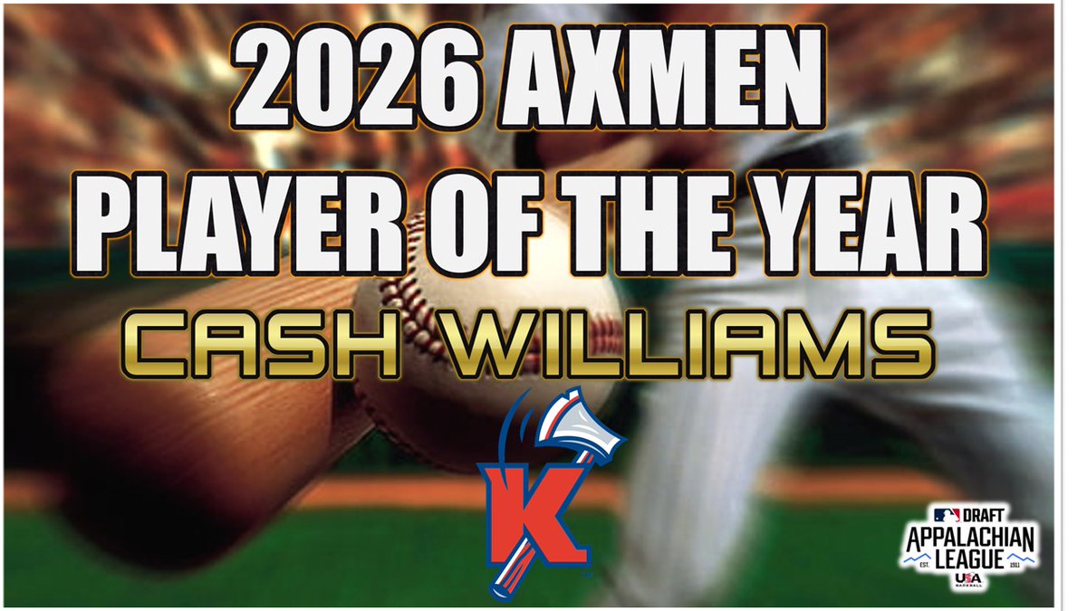 MarkThatPlay's tweet photo. 🏦TAKE IT TO THE BANK💵

All season long the @KingsportAxmen could count on @The_CashW (@WVUBaseball) to deliver and deliver he did:

In his 33 regular season games with the team:
Led team in batting avg at .385 (5th overall league)
.494 OBP (led team, 6th league)
.672 SLG (led team, 2nd league)
1.166 OPS (led team, 2nd league)

Inside his 47 hits (led team, T-6th league):
12 Doubles, 7 HRs (led team, T-4th league)
35 RBIs, 33 Runs, 24 BBs, 14 Stolen Bases
.147 K rate (3rd lowest on team)

Cash was one of the best players in the @AppyLeague this summer and he is our 2026 Axmen Player of the Year!

#AxesUp 🪓⚾️