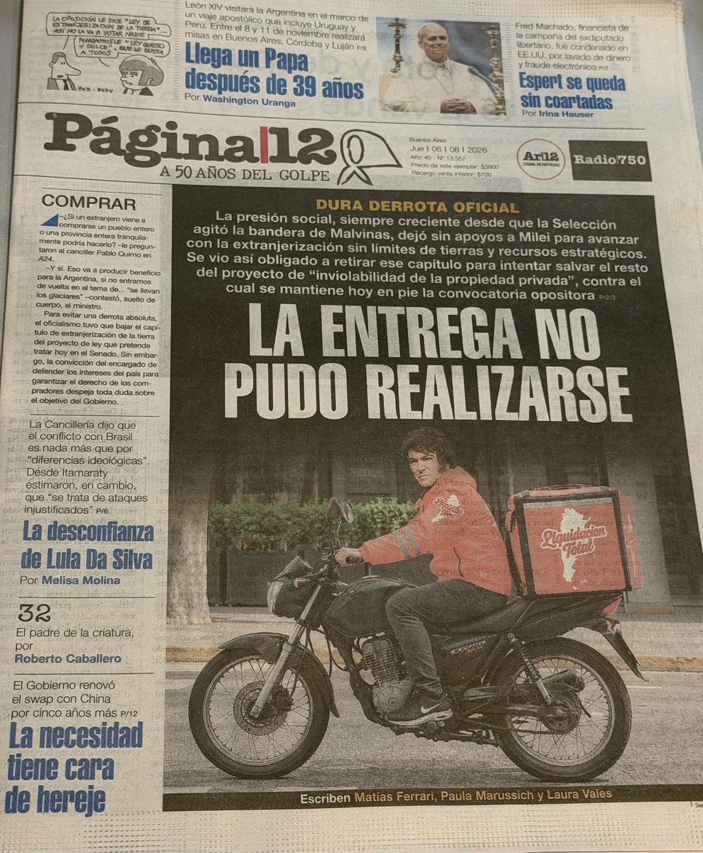 diegobranca's tweet photo. LA ENTREGA NO PUDO REALIZARSE.
👏🏻👏🏻👏🏻👏🏻👏🏻👏🏻

Gran tapa de @pagina12 https://t.co/1MS9oon0Yp
