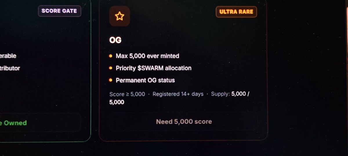season26x30's tweet photo. Hey @SwarmBase
Many bots minted the OG badge by cheating and real users still grinding hard to achieve the badge, But the supply is 5K and the bots minted all the badges,
We request you to increase the supply of OG badge and give chance to real user and let them grind,
Thankyou https://t.co/7yhMwKQkmG