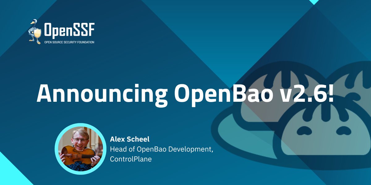 openssf's tweet photo. OpenBao v2.6 is here! 🥟

This is our most collaborative release to date, featuring contributions from 42 first-time contributors, 27 individuals contributing multiple changes, and 8 users with double-digit change counts. 

Learn about this new release: https://t.co/caEWXKmqJz https://t.co/olleEMy4zG