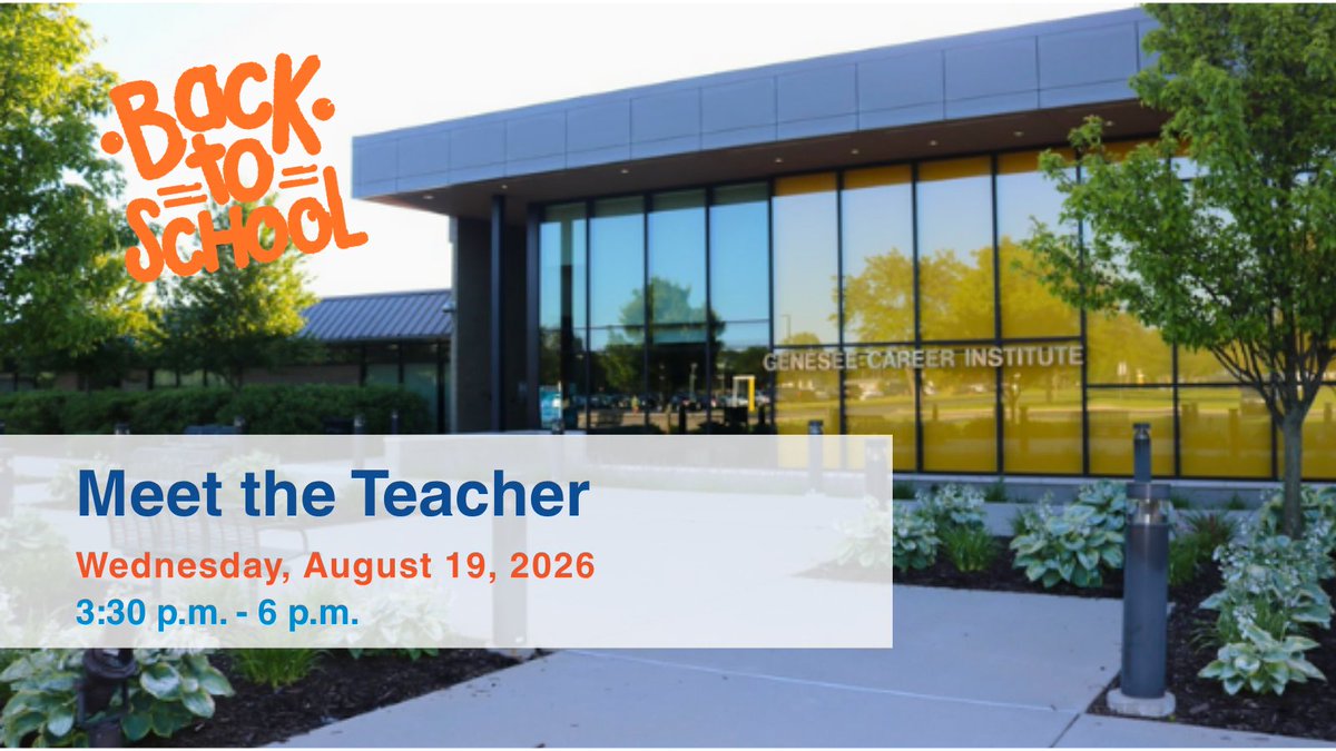 GCILearns's tweet photo. We're getting ready for an exciting school year! Join us for Meet the Teacher on August 19 from 3:30–6 p.m. Meet your instructors, explore classrooms, pick up permits and passes, and get ready for a great year!
Explore more: https://t.co/bLINTnsd4k.
#GeneseeISD #GeneseeCounty https://t.co/g47V2BtmMb