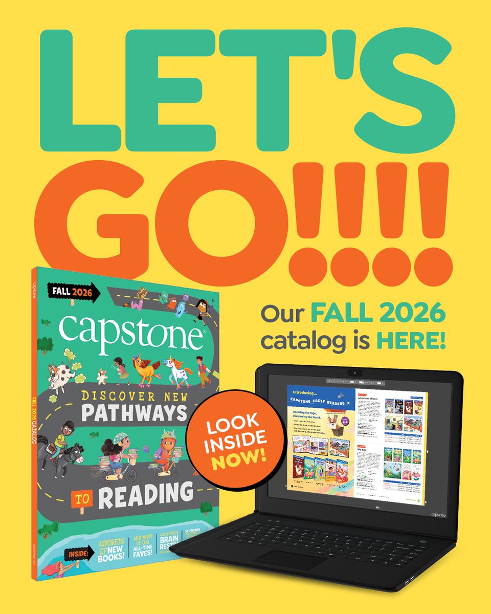 CapstonePub's tweet photo. Let’s go! Our Fall 2026 Catalog is officially HERE! 🎉

From cozy picture books to knowledge-building nonfiction and confidence-boosting decodables, we’re celebrating every step of the reading journey. 

📚Browse the catalog >> https://t.co/n6H8AR2ZD6 https://t.co/Dt1YkRglqM