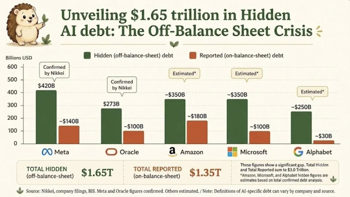 LeeCamp's tweet photo. 🚨$1.6 Trillion In Hidden Debt — The AI Bubble Just Got More Insane! 🚨

It has just been revealed that the 5 biggest US tech companies have $1.65 trillion in hidden debt. Those companies are Meta (Facebook), Oracle, Amazon, Microsoft and Alphabet (Google). And that’s just the secret debt, not the debt they publicly admit to. That means the hidden debt of 5 US tech companies is larger than the GDP of over 170 countries around the world.

When you add the hidden debt with the reported debt, it comes to $3 trillion. In case you’re curious, $3 trillion is more than the GDP of every country on Earth except the US, China, Germany, India, Japan, the UK, and France.

Many are saying these revelations show that the US tech bubble right now is akin to Enron — the notorious company synonymous with world-shaking accounting fraud followed by a supernova-like explosion.

HOW DO THEY HIDE ALL THIS DEBT?

Well, sometimes they create a completely new company (entity) to hide the debt behind. You and I would call this a shell company or a “front,” but in the world of corporate America, it’s just called “business as usual.”

For example, what do you know about Beignet LLC? Are you a big fan? Do you use its products a lot? Do your children nag you constantly — “Mooooommm, can I pleeeeeease get a Beignet account?? Every other kid at school has one!” …Probably not.

You’ve never heard of it because it’s the shell company Meta/Facebook uses to cover up $27 billion of their debt. Here’s from Yahoo Finance:

“Meta's Hyperion data center in Louisiana is the poster child. Meta and Blue Owl Capital co-funded a separate entity that took on $27 billion in debt to build the facility. Meta is the sole tenant but argues it needn't record that debt because the entity — not Meta — bears the risk. Meta's total off-balance-sheet obligations sit at roughly $420 billion, nearly three times its reported debt…”

And this type of cover-up is actually the norm for these big tech bros. They create companies that are supposed to be ignored and forgotten. They’re meant to be bland and uneventful so no one thinks about them. Essentially, they’re supposed to be the color beige. …Maybe that’s why Meta named this one “Beignet”. I assume the next one they create will be named Shut Up, Forget This LLC.

[SIDE NOTE: Support true independent media. Follow my work (at no cost) at "RealLeeCamp" on subs tack. Thanks!]

PROOF THIS IS A GIANT BUBBLE

The US economy right now is basically held up by 7 companies sending money back and forth to each other — Nvidia, Microsoft, Apple, Alphabet, Amazon, Meta, and Tesla. So, essentially, it’s the same companies with massive amounts of hidden debt. Even NBC News — normally in the business of manufacturing consent for endless unfettered capitalism — has said, “The AI boom’s reliance on circular deals is raising fears of a bubble.” And Reuters, just three days ago, reported: “Big Tech’s circular AI trade grows too big to veil.”

For example, yesterday we found out from financial disclosures that Microsoft has essentially one customer for its AI. That’s right, one customer! It’s a guy named Stephen in Eagle Butte, Montana.

No, it’s actually OpenAI. (Sorry, Stephen.) So Microsoft — a company with $300 billion in secret debt — has only one customer for their AI, and it’s OpenAI — a company with $96 billion of debt. Wow. That sounds like sound fiscal management.

If this doesn’t sound like a bubble perched on top of a Jenga tower perched on top of a house of cards, then I don’t know what does.

AND IT GETS WORSE

A whopping 90% of US GDP growth comes from big tech’s AI spending. So that bubble-Jenga-cards thing is powering the entire US economy. Awesome. Love it. I’m excited about the future. (Slowly fills up 10-gallon jug with potable water.)

This insanity all goes on while most Americans struggle to get by. Less than half of Americans can afford a $1,000 emergency. This means the vast majority of us are living paycheck to paycheck.

The Trump administration claims the unemployment rate is a little over 4%. Of course anyone can just look around and know that’s not accurate. The true unemployment rate is nearly 25%! The true rate is found by adding up anyone without a full-time job who wants one or doesn’t earn a living wage ($26,000 a year before taxes).

TO SUM IT ALL UP

The irony is thick. While most Americans can barely afford rent, we’re inflating a bubble to further enrich a cabal of billionaire sociopaths who don’t care about any of us. And we’re doing it with a technology meant to replace most of us, which even the creators say has a 20% chance of wiping out all humanity. In order to produce that technology, we need to build massive data centers that steal our water, land, air and future. Dystopian science fiction writers suddenly look like they lack imagination when we compare their work to our reality.

[NOTE: Support true independent media. Follow my work (at no cost) at "RealLeeCamp" on subs tack. Thanks!]