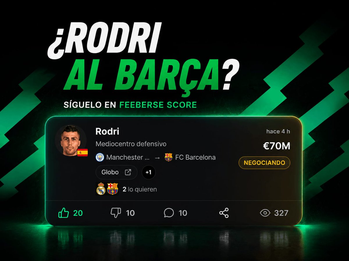 mundodeportivo's tweet photo. 💣 ¿Ves a Rodri en el Barça? 👀 ¿Te gustaría que fuese blaugrana este año?

Entra aquí 👇🏻 https://t.co/7VYnL379CC y vota o comenta sobre el fichaje del verano.

@feeberse Score, el mayor mercado de fichajes del mundo 📱 https://t.co/NCVzqelCYc