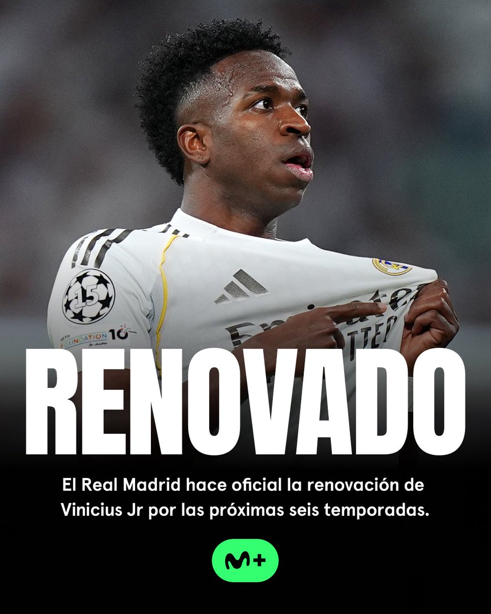 MPlusDeportes's tweet photo. ‼️ 𝐕𝐢𝐧𝐢𝐜𝐢𝐮𝐬 renueva con el Real Madrid hasta 3032. 

#LaCasaDelFútbol https://t.co/b7h9IgHbhl