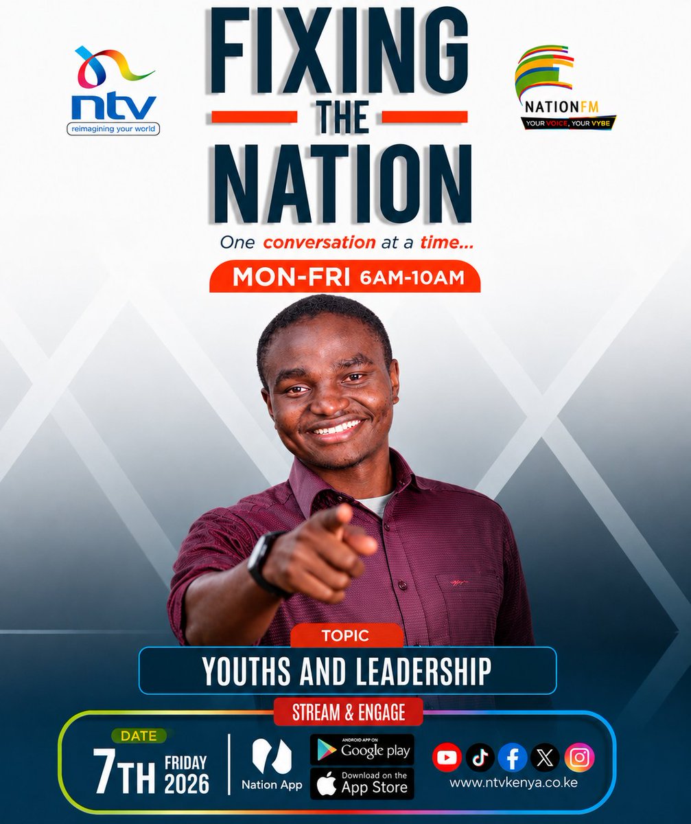 MaisoKenya's tweet photo. Tomorrow at NTV, FIXING THE NATION I will be giving my Views about Youth and leadership https://t.co/fhPxDueYmZ