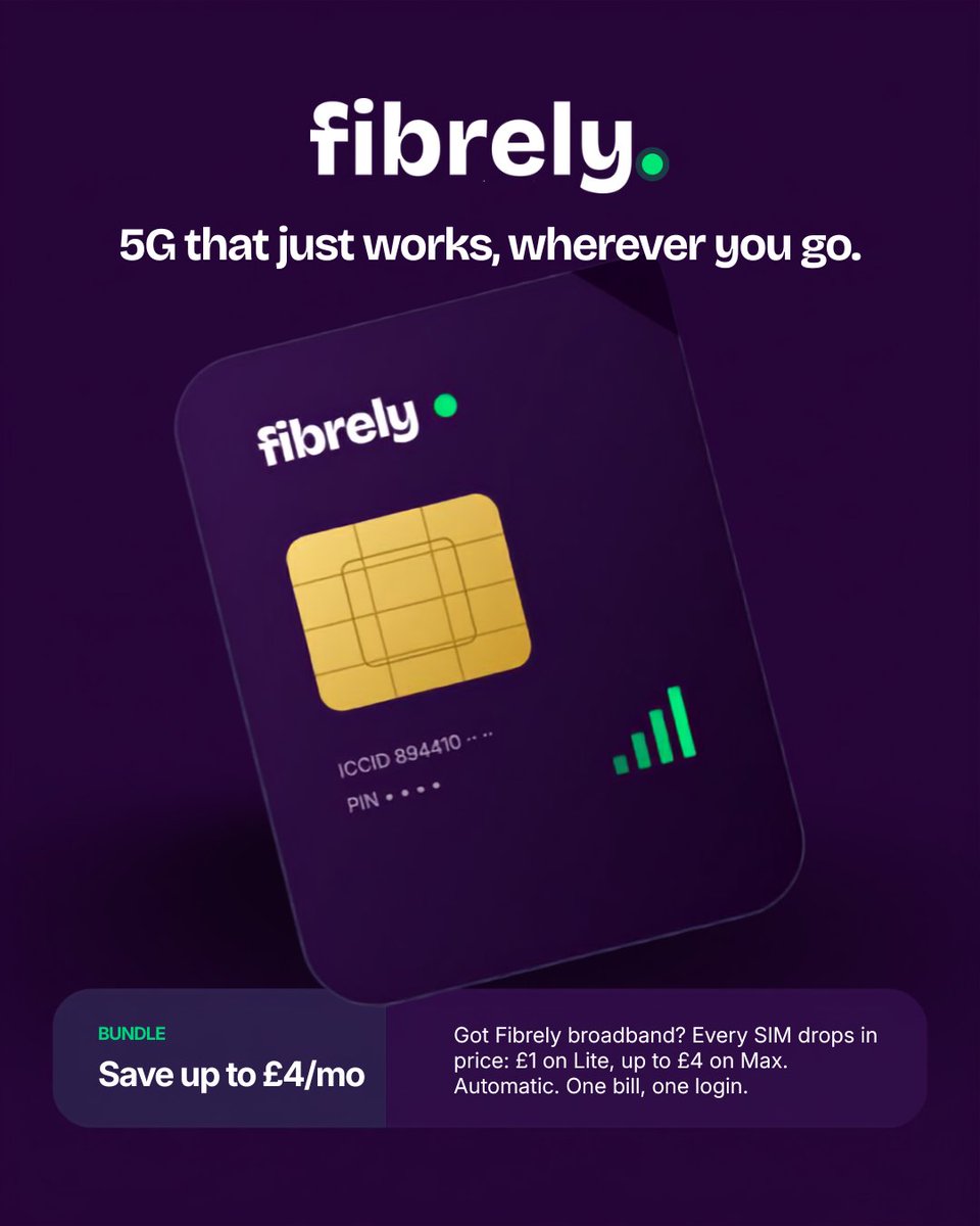 FibrelyUK's tweet photo. 5G SIM plans. Keep your number, eSIM in 90 seconds, and bundle with Fibrely broadband to save up to £4 per month.

Ready to switch? 🤳
https://t.co/rubOec3RD0 https://t.co/WoWDaMHqRa
