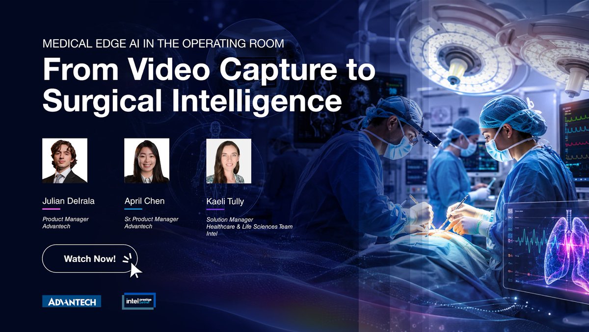 Advantech_USA's tweet photo. Missed our Medical Edge AI webinar?

The replay is now available! Learn how Advantech &amp; @intel are enabling smarter surgical workflows with real-time Edge AI.

Watch on demand: https://t.co/f6zFrmcjcU 

#MedicalEdgeAI #MedTech #EdgeAI #OperatingRoom #Advantech https://t.co/W7Tax1qyG4