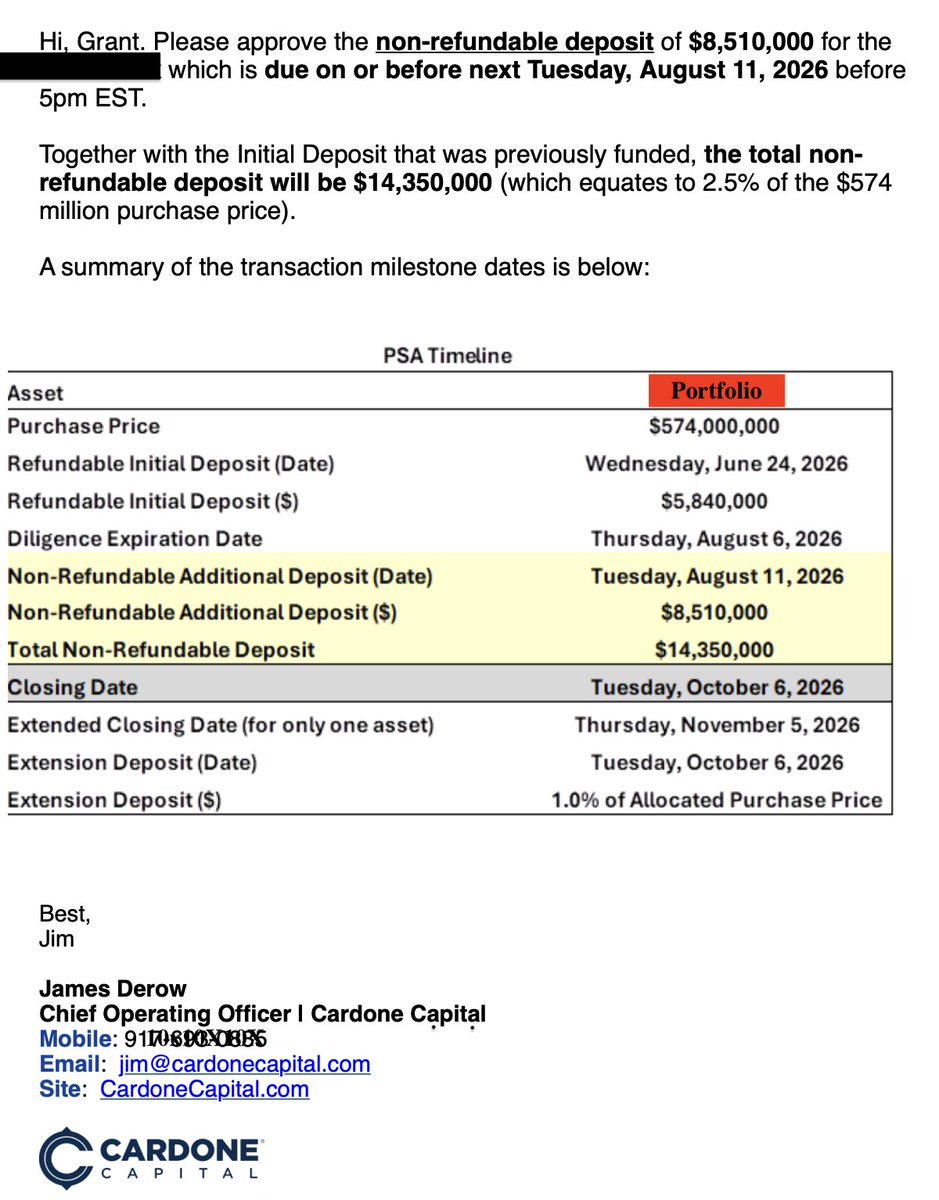 GrantCardone's tweet photo. All I have to brag about are my wife,  kids and the deals we buy for our investors.  This is a monster win for CardoneCapital investors.  ~2000 unit Florida Portfolio - All bought well below replacement cost, cash flow positive, great locations and tremendous upside.  

We will keep two of these four deals for Cash Flow ONLY investors and the other two for BTC Hybrid and cash flow.  You can't invest yet but text 305-407-0276 to get on list.   Maybe I will leave a little room for Raj & Morgan but they probably aren't accredited any longer.    

Investing involves Risk....Not investing also involves risk.
Risk and disclosures at CardoneCapital