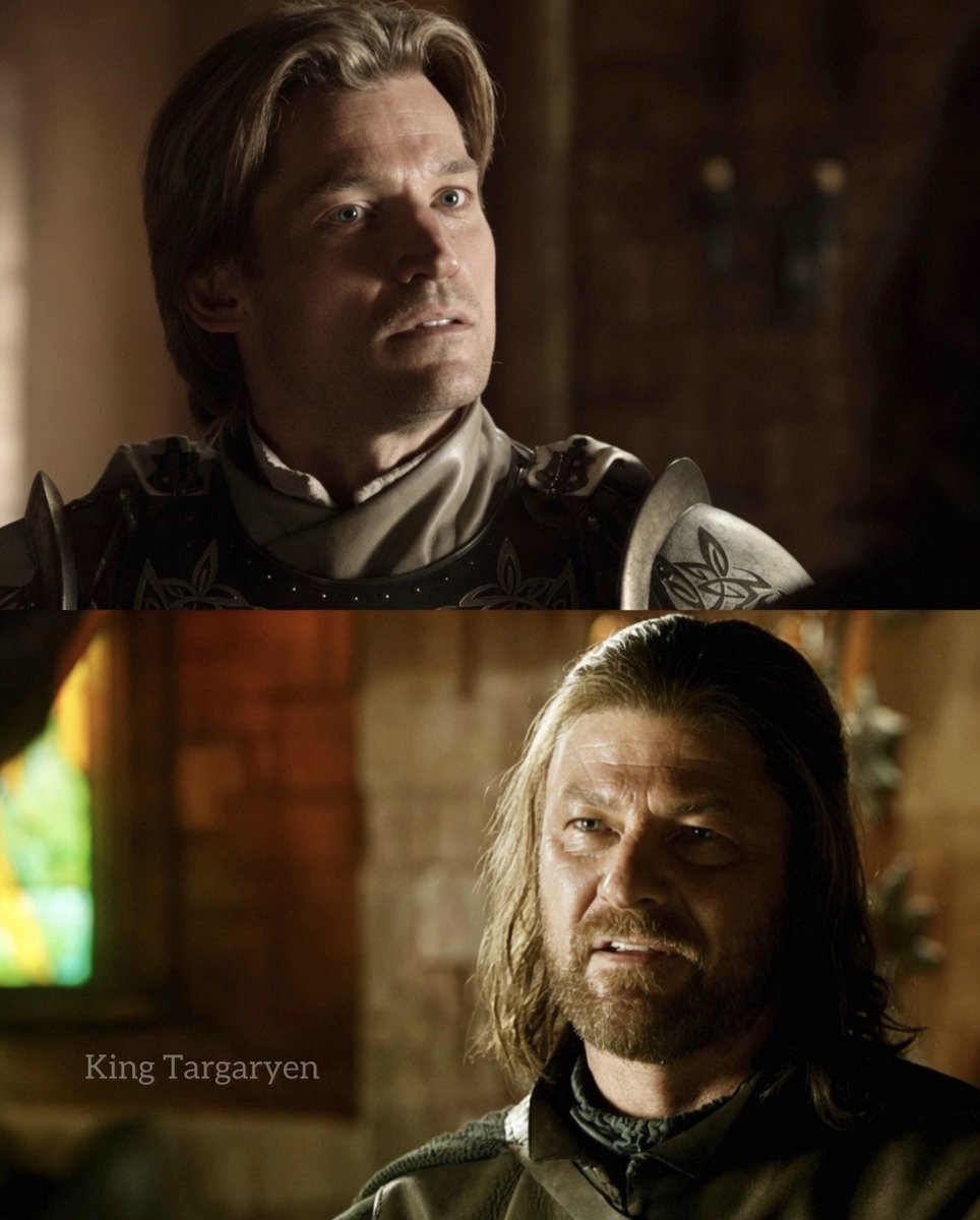 KingTargaryenn's tweet photo. Cuando Game of Thrones convertía los diálogos en arte:

JAIME: Gracias a los dioses que ya llegaste, Ned Stark. Ya era hora de un fuerte liderazgo norteño.

NED: Me alegra que protejas el trono.

JAIME: Una antigüedad fuerte ¿Cuántos reyes lo habrán pulido? ¿Cómo era el dicho? “El Rey defeca y la Mano limpia”.

NED: Linda armadura, no tiene ni un rasguño.

JAIME: Lo se. Durante años me han atacado, pero siempre fallan.

NED: Escoges bien a tus oponentes.

JAIME: Tengo esa habilidad…por cierto, debe ser extraño para ti entrar a este salón. Estaba parado justo aquí cuando pasó. Tu hermano fue muy valiente, y tu padre también. No merecían morir así. Nadie merece morir así. 

NED: Pero tú solo mirabas. 

JAIME: Quinientos hombres solo miraban. Todos los caballeros de los Siete Reinos ¿Alguien dijo algo? ¿Levantó un dedo? No, Lord Stark. Quinientos hombres y el salón tan callado como una cripta. Salvo por los gritos, claro. Y la risa del Rey Loco. Y luego, cuando ví morir al Rey Loco…me pareció justo. 

NED: ¿Eso te dices en las noches? ¿Que sirves a la justicia? ¿Que vengabas a mi padre cuando mataste por la espalda a Aerys Targaryen? 

JAIME: Dime algo, si lo hubiera apuñalado en el estómago y no en la espalda, ¿me admirarías más? 

NED: Lo serviste bien... cuando servir era seguro.

En mi opinión, este diálogo resume lo que hizo tan grandes a las primeras temporadas de Game of Thrones. Aunque no esté en los libros, demuestra que, cuando la serie cuidaba su escritura, era capaz de crear diálogos originales tan memorables como los de George R. R. Martin.