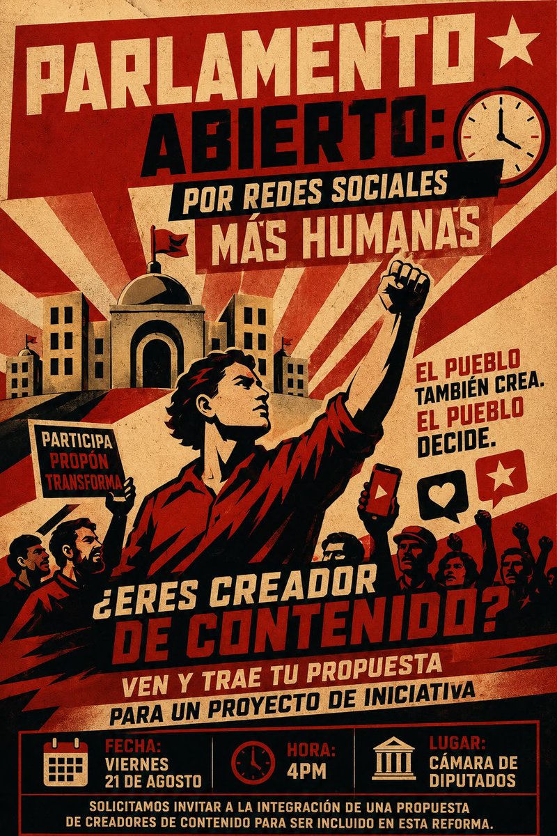 DoctorZamudio's tweet photo. Te andamos buscando 🚨 

Si eres creador o creadora de contenido y tienes una idea de cómo tenemos que MEJORAR redes sociales, ven a proponerla a la Cámara de Diputados.

Tendrás 3 min para presentar tu idea e integrarla a la propuesta de reforma de ley.

Mejoremos redes sociales hoy.

Link de registro:

https://t.co/mxlLmGz15I