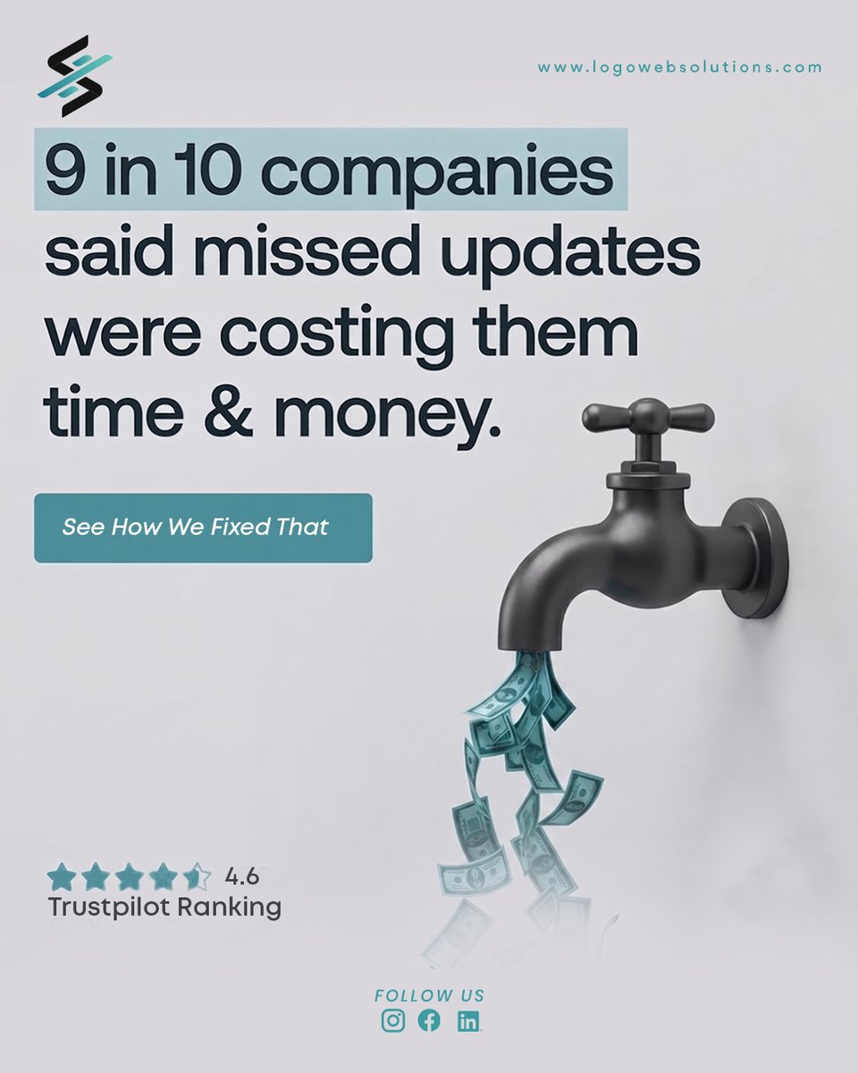 l_websolutions's tweet photo. A slow leak in your tech stack costs more than you think.
90% of companies report that missed site and system updates directly drain time and money.

Discover how we solve maintenance bottlenecks for growing brands: https://t.co/qoGT8GukzN

#WebDev #TechSolutions #WebMaintenance https://t.co/6vyicuM83Y