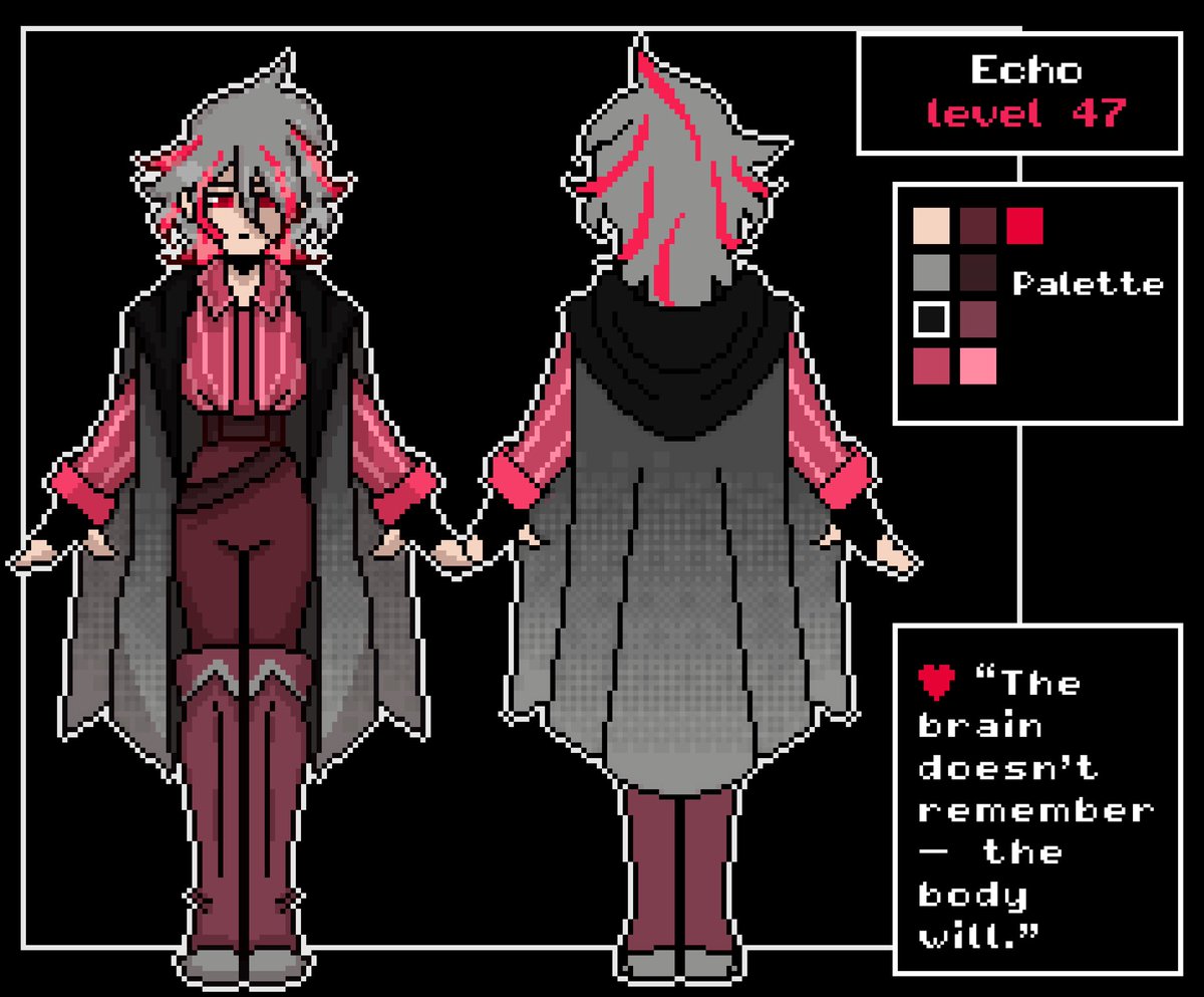 Pixel_Chimera's tweet photo. «Whoever Echo is, she is strong, even too strong. Maybe it’s for the best that her memory is buried too deep.»

In a day, I managed to finish my new girl based on Undertale! A former soldier whose body remembers the past, but not the brain.
#undertale #undertaleoc #pixelart https://t.co/NTXFtH8bcB