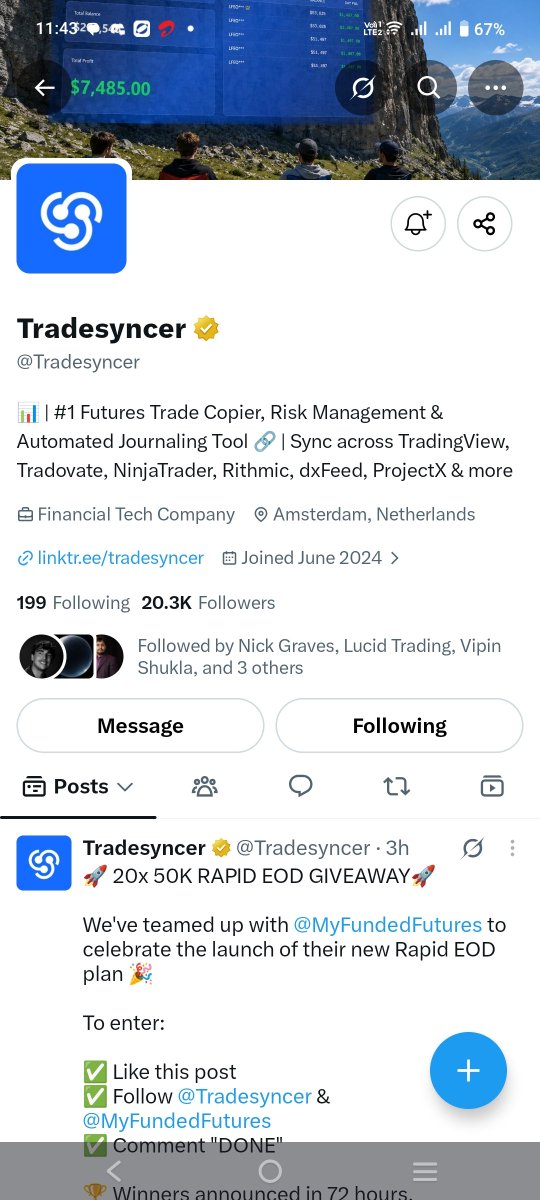Priyanka100k's tweet photo. @Tradesyncer @MyFundedFutures Done https://t.co/kCTL89MhR6