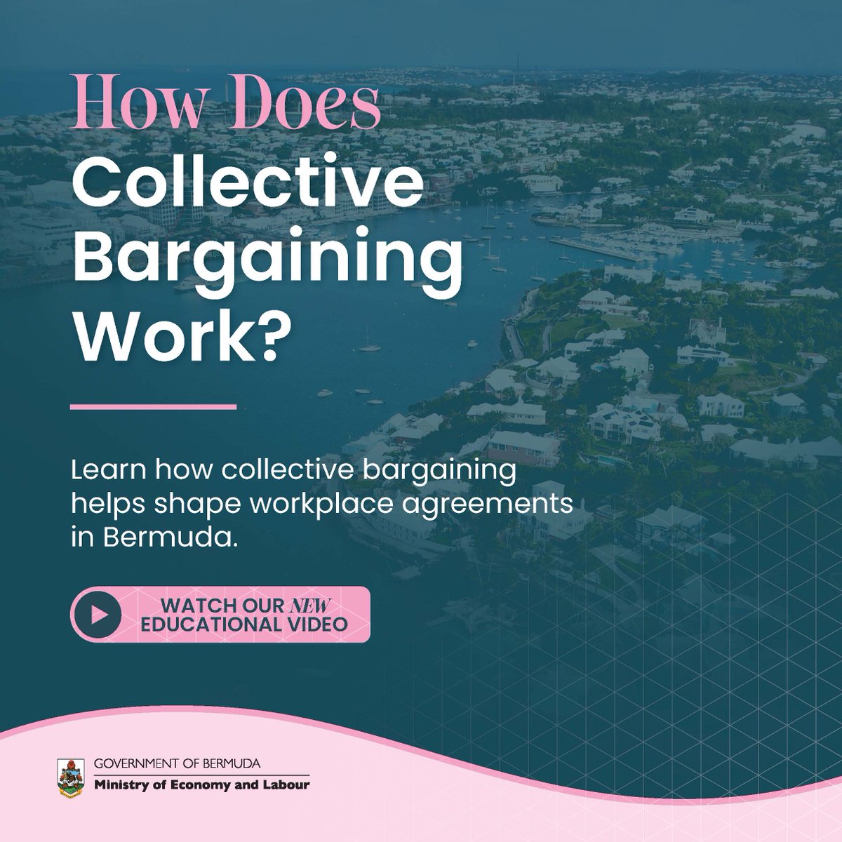 BdaGovernment's tweet photo. How does collective bargaining work? 

Collective bargaining plays an important role in shaping workplace agreements in Bermuda, helping employers and recognised trade unions negotiate wages, working conditions, benefits, and other terms of employment.

Watch the Ministry of Economy and Labour's new educational video to learn how the process works, why it matters, and the role it plays in supporting fair and productive workplaces.

Learn more and watch the video: https://t.co/A3xfNRSY0A