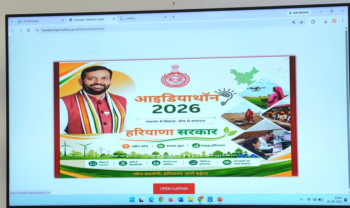 cmohry's tweet photo. आज चंडीगढ़ में मुख्यमंत्री श्री @NayabSainiBJP ने ‘आइडियाथॉन-2026’ पहल का शुभारंभ किया।

इस पहल का उद्देश्य युवाओं में नवाचार की भावना को प्रोत्साहित करते हुए शिक्षा, कृषि, रोजगार, डिजिटल सेवाओं एवं सुशासन से जुड़े नवीन समाधानों को बढ़ावा देना है।

'यह मंच युवाओं की रचनात्मक सोच और प्रतिभा को नई दिशा देगा, जिससे जनहित से जुड़े प्रभावी सुझावों को शासन व्यवस्था से जोड़कर विकसित हरियाणा के संकल्प को और गति मिलेगी।