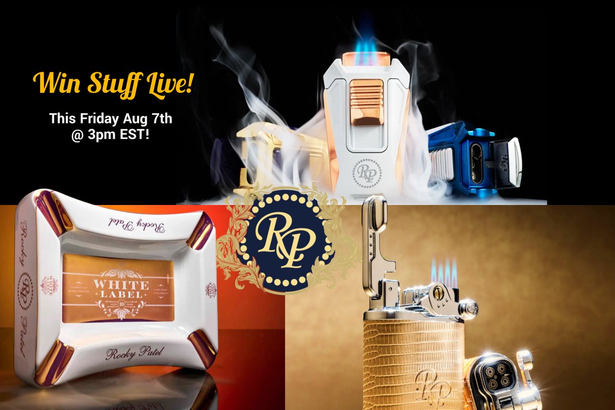 cigarsnobmag's tweet photo. Rocky Patel is bringing the heat to Win, Stuff, LIVE! this week.

We’ve got a sharp prize lineup ready for Friday, featuring premium lighters and a statement ashtray built for the smoking room.

Prize #1:

The Rocky Patel Davenport Lighter. Retail value: $85

Grand Prize:

The Rocky Patel Collection Lighter, paired with the Rocky Patel White Label Ashtray. Total retail value: $195.

Two winners. One Friday livestream. Plenty of reasons to jump in and play.

Join us Friday at 3 PM ET. It’s free to play — hop into the livestream, start guessing, and be the first to drop the correct answer.

21+ | US & Canada only | First correct answer wins
Catch us live on Facebook, Instagram, X, and YouTube and follow @winstufflive so you don’t miss the start.
Special thanks to @RockyPatelCigar  for sponsoring this week’s prizes.

@cigarsnobmag @winstufflive

#CigarSnob #WinStuffLIVE #RockyPatel #RockyPatelCigars #CigarLife