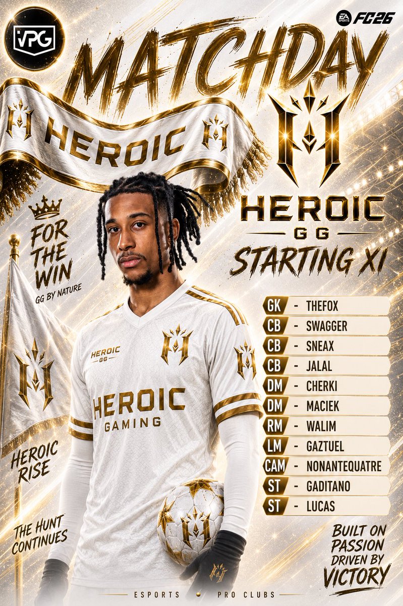 Heroic_GG's tweet photo. MATCHDAY ⚽️🤍
Starting XI @VPGUK &amp; @VPGEurope

Today 4 Games 🔱
Kick off 🕗 20:00 UK Time
🆚 @R4P11s 🏟️
🆚 @Royalknights711 🏟️
🆚 @Synergy_v2 🏟️
🆚 @JogaBonitoEprt 🏟️

🎮 @OfficialVPG 
⚽️FC26 Pro Clubs https://t.co/I6vxvdQ3qj
