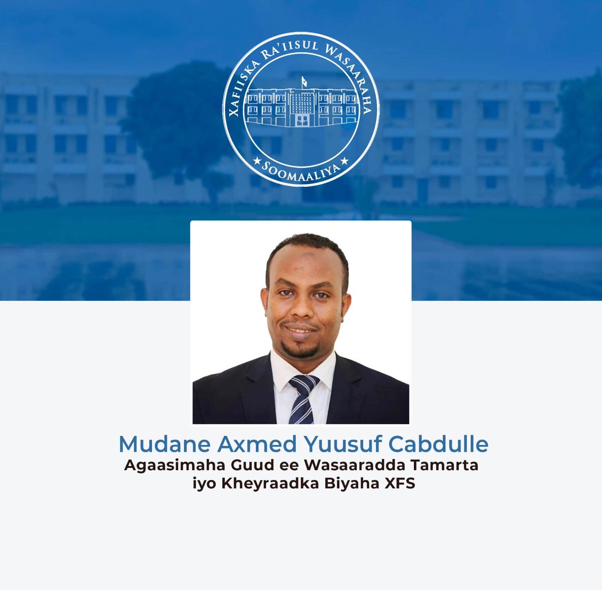 SONNALIVE's tweet photo. Prime Minister Hamza Abdi Barre @HamzaAbdiBarre has appointed three directors general in a reshuffle across government ministries, made under Article 119(d) of the Provisional Constitution.
Dr. Mohamed Saney Dalmar was appointed Director General of the Ministry of Ports and Marine Transport, Ahmed Yusuf Abdulle Director General of the Ministry of Energy and Water Resources, and Abdullahi Hassan Adan Director General of the Ministry of Labour and Social Affairs. The Prime Minister instructed them to carry out their duties transparently and to press forward with the work of the ministries they have been given.
@SomaliPM #Somalia