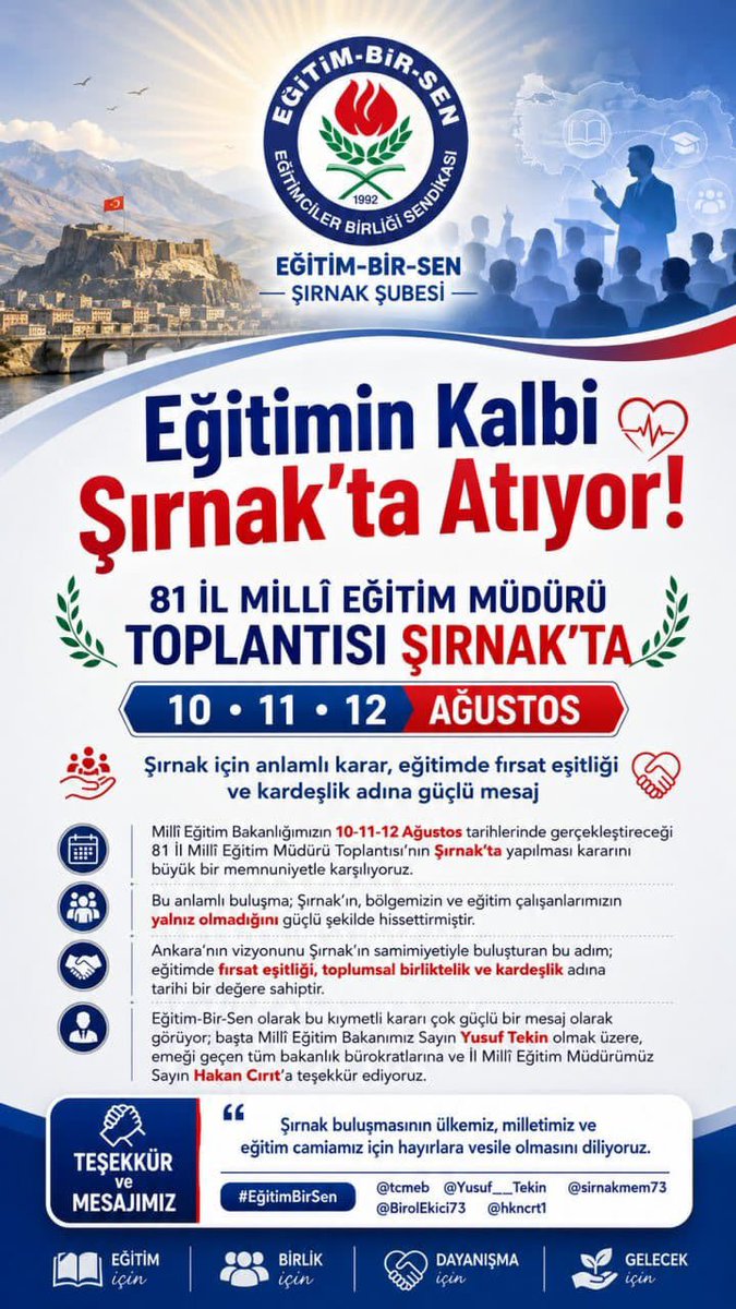 bilalaksoys's tweet photo. 81 İlin Milli Eğitim Müdürleri Şırnak'ta Buluşuyor https://t.co/UucraNgRJh