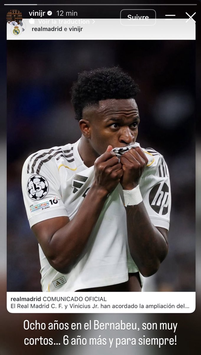 ActuFoot_'s tweet photo. 🚨🚨 « 8 ANS AU BERNABEU C’EST TROP COURT… 6 DE PLUS ET POUR TOUJOURS !!!!! » 🤍🤩

Vinicius Junior 🇧🇷 sur Instagram. 📲 https://t.co/Ki8e5NXIZQ