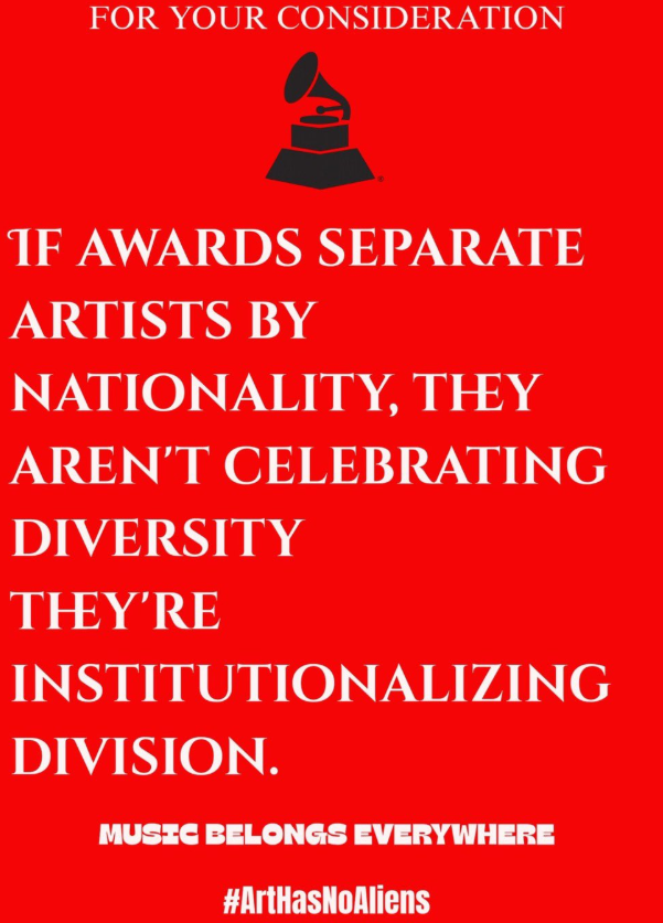jk_phoria's tweet photo. At some point representation stops meaning anything if the only way you are represented is by being separated. Real representation is not "here is your own category". It is being taken seriously in the same cat where everyone else is being judged.

#ArtHasNoAliens @RecordingAcad https://t.co/pbsbOsG7Sa