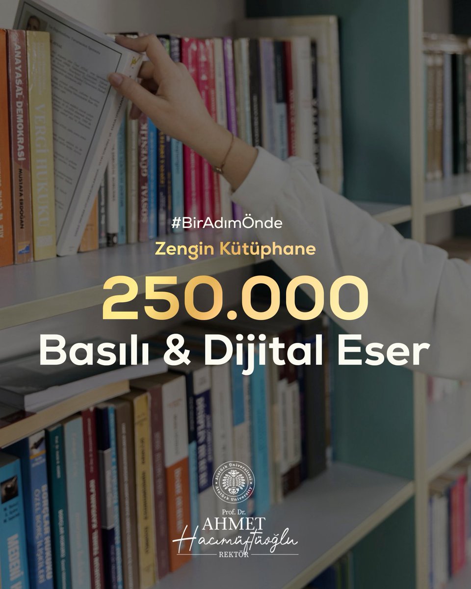 A_Hacimuftuoglu's tweet photo. #BirAdımÖnde

➔ Bir üniversitenin gücü, yalnızca derslikleriyle değil; öğrencilerine sunduğu bilgiye erişim imkânlarıyla da ölçülür. 📌

➔ Atatürk Üniversitesi olarak, 250 bini aşkın basılı ve dijital eser ile öğrencilerimize güçlü bir akademik araştırma ortamı sunuyoruz. Merkez Kütüphanemiz ve fakülte kütüphanelerimiz; zengin koleksiyonları, modern çalışma alanları ve dijital altyapısıyla öğrenme sürecini kesintisiz desteklemektedir. 📌

➔ Öğrencilerimizin bilgiye zaman ve mekân sınırı olmaksızın ulaşabilmesini önemsiyoruz. Uzaktan erişim sistemi sayesinde dünyanın neresinde olurlarsa olsunlar dijital kaynaklarımızdan faydalanabiliyor; sınav dönemlerinde ise 7 gün 24 saat açık tuttuğumuz kütüphanelerimizle onların akademik yolculuğuna destek olmaya devam ediyoruz. 📌

➔ Atatürk Üniversitesini tercih eden her öğrencimiz; yalnızca güçlü bir eğitim ortamına değil, araştırmayı teşvik eden, öğrenmeyi kolaylaştıran ve başarıyı destekleyen zengin bir bilgi ekosistemine adım atmaktadır. 📌

➔ Çünkü biliyorum ki bilgiye kolay erişim, başarıya giden yolun en güçlü anahtarıdır. Sizleri, bilgiyle büyüyen ve geleceğe yön veren Atatürk Üniversitesine davet ediyorum. 📌

#Erzurum #AtatürkÜniversitesi #MerkezKütüphane #BilgiyeErişim #Tercih2026 #TercihDönemi #GeleceğiniKeşfet