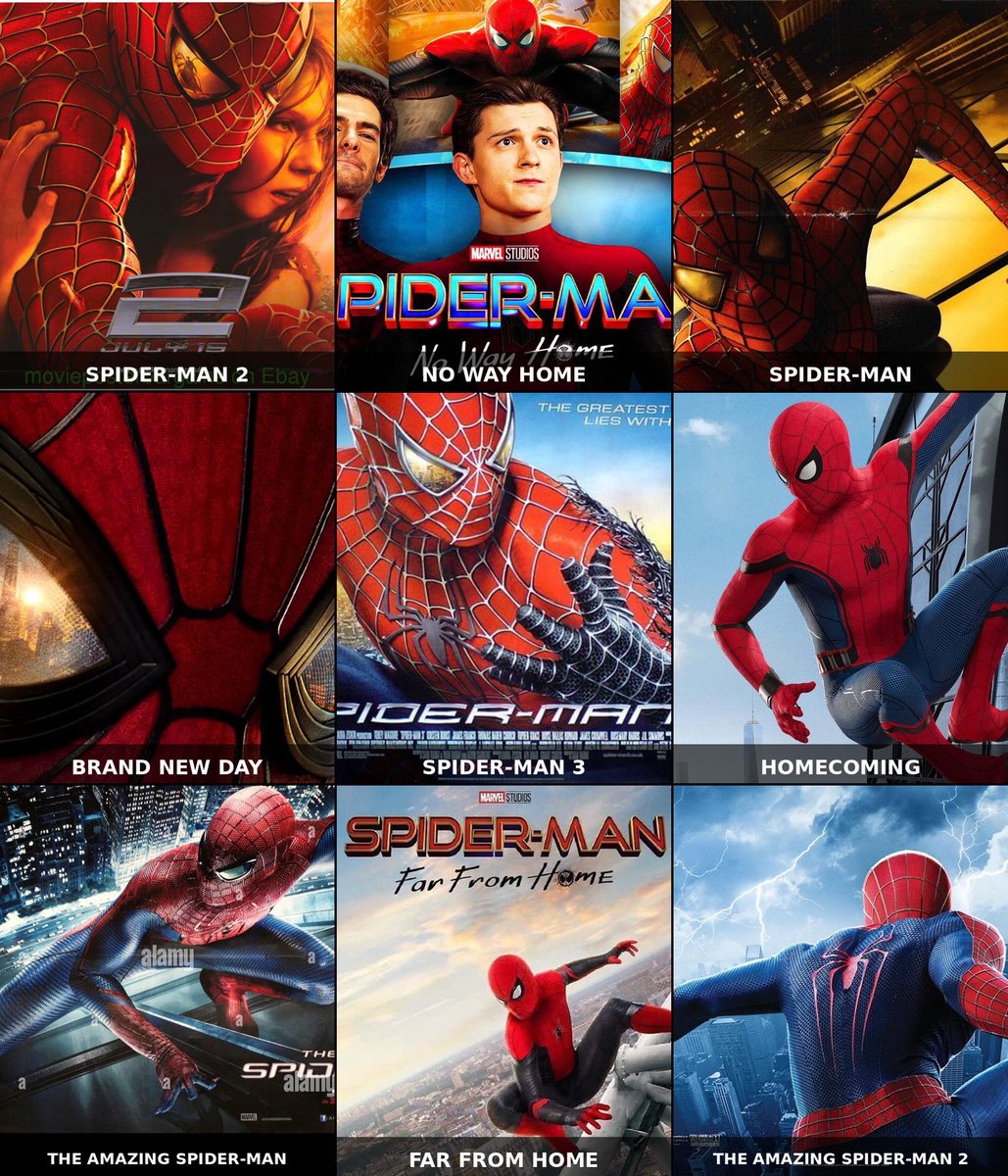 demkidsofmine's tweet photo. Here’s is my ranking of the 9 non animated Spider-Man movies:
#spiderman
1. Spider-Man 2
2. No Way Home
3. Spider-Man
4. Brand New Day
5. Spider-Man 3
6. Homecoming
7. The Amazing Spider-Man
8. Far From Home
9. The Amazing Spider-Man 2 https://t.co/hRxyOAWjji