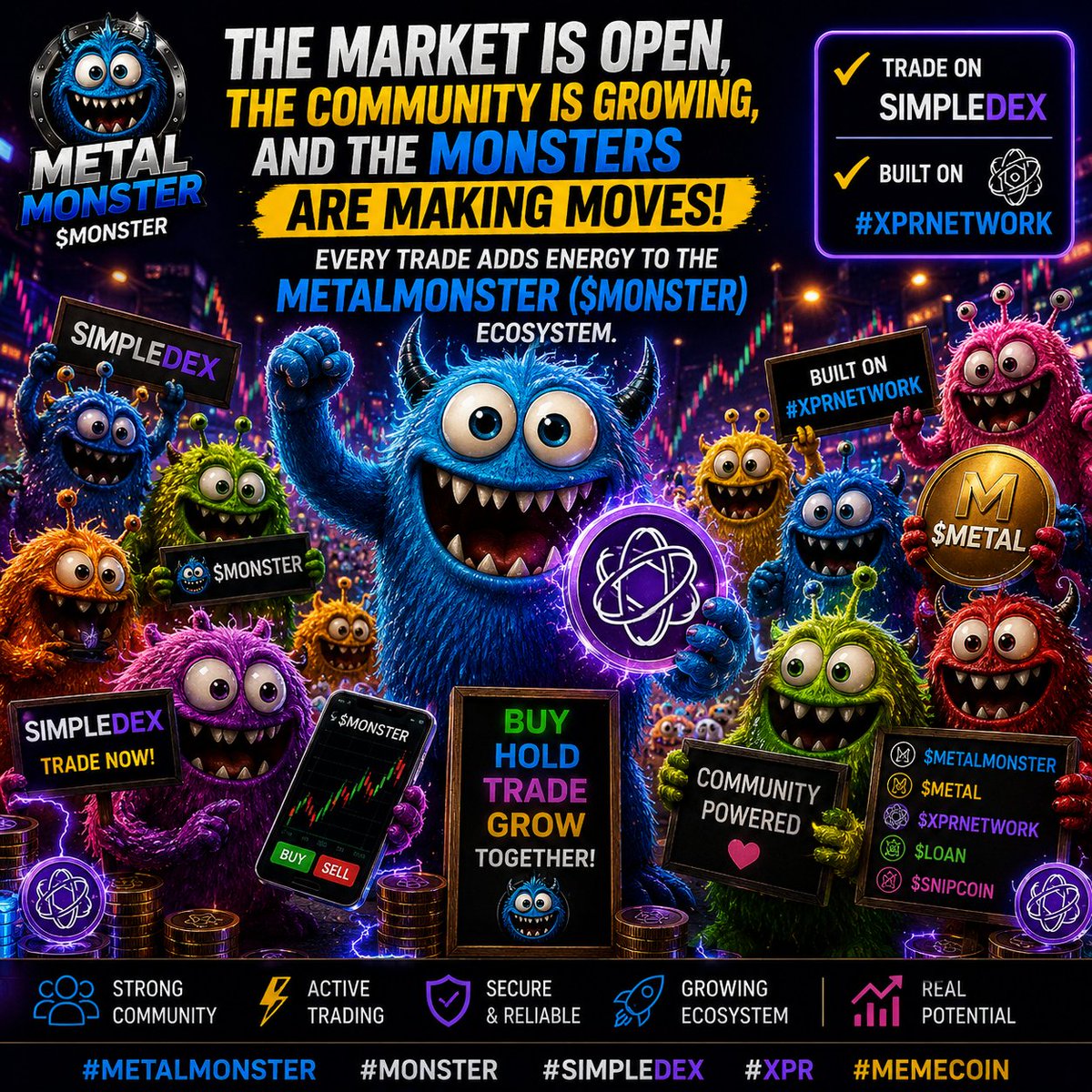AnthonyOgbuefi1's tweet photo. The market is open, the community is growing, and the monsters are making moves!
Every trade adds energy to the @METALM0NSTERS $MONSTER ecosystem.
Trade on SimpleDEX
Built on @XPRNetwork
#METALMONSTER #MONSTER #SimpleDEX #XPR #Memecoin
@MsJbTDBN https://t.co/2yQ6j1wwUr