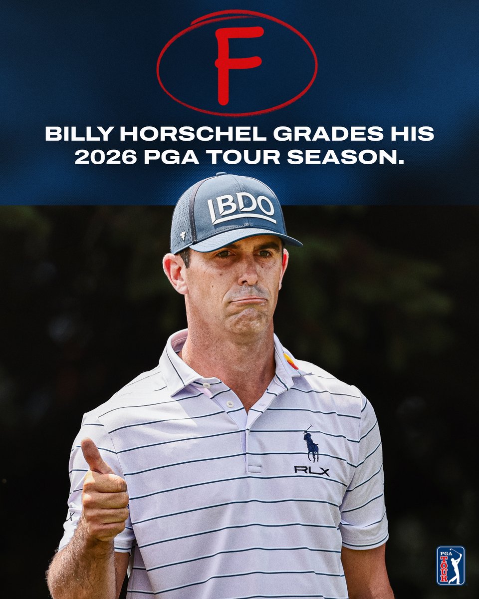 PGATOUR's tweet photo. Billy Horschel isn’t grading his 2026 season on a curve.

“I think they grade now from A to E, right? There’s an E in there? If there was below an E, it would be that. It’s been awful,” Horschel said Thursday. “But yeah, it’s an F, it’s an F, there’s no doubt about it. I could try and make it sound better or find something good, but I’m going to put it as it is right now, it’s an F. And there’s only one way to go and that’s up.”

Now, he’s looking for a late-semester turnaround.

The eight-time PGA TOUR winner needs a big week to improve his mark and secure his spot in the FedExCup Playoffs.

Needing a two-way T2 at minimum @WyndhamChamp, he opened in 5-under 65.