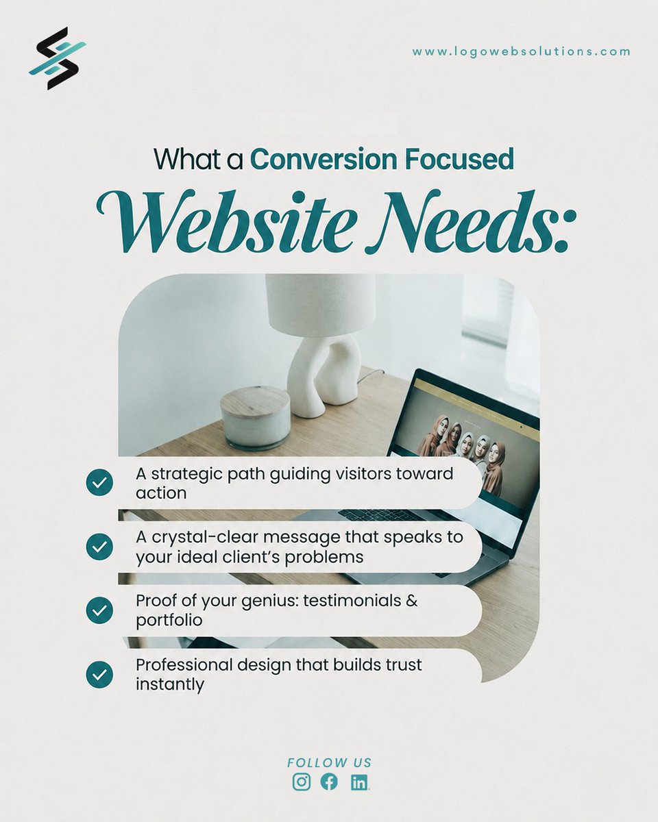 l_websolutions's tweet photo. A pretty website gets clicks. A conversion-focused website drives revenue.

Here’s what your site needs to convert:
✔️ Clear strategic pathways
✔️ Targeted messaging
✔️ Social proof &amp; portfolio highlights
✔️ Trust-building design

Build a site that sells: https://t.co/1PJLIA35B4 https://t.co/9ayFq74ZzV