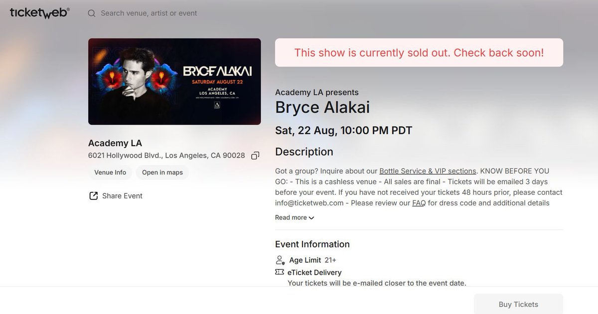 BrinityNews's tweet photo. Presale for the Bryce Alakia LA show sold out within an hour of going live. https://t.co/PdR67Vpg0L