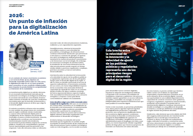 asiet_lat's tweet photo. 🥁 ¡Tenemos algo para contarles! Ya se publicó una nueva edición de #MagazineASIET
Ya puedes leer el artículo editorial de @marymendezji, Secretaria General de @asiet_lat, titulado "2026: Un punto de inflexión para la digitalización de América Latina".
¿Está América Latina preparada para acelerar su transformación digital?
@marymendezji analiza por qué la digitalización ya no es una opción, sino una condición indispensable para impulsar la productividad, atraer inversiones y fortalecer la competitividad.
Además, plantea la necesidad de modernizar los marcos regulatorios para acompañar la velocidad de la innovación tecnológica.
🔗 https://t.co/3rCBTiMu9P
📖 Descarga #MagazineASIET aquí: https://t.co/6oCRAuoTGm