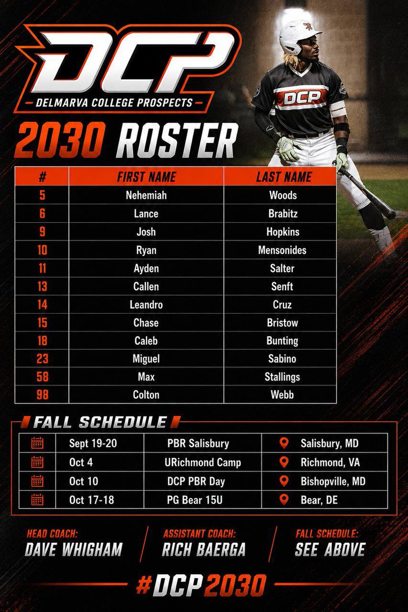 LanceBrabitz's tweet photo. Fall schedule and roster⚾️🔥 https://t.co/L0ONYMdfhr