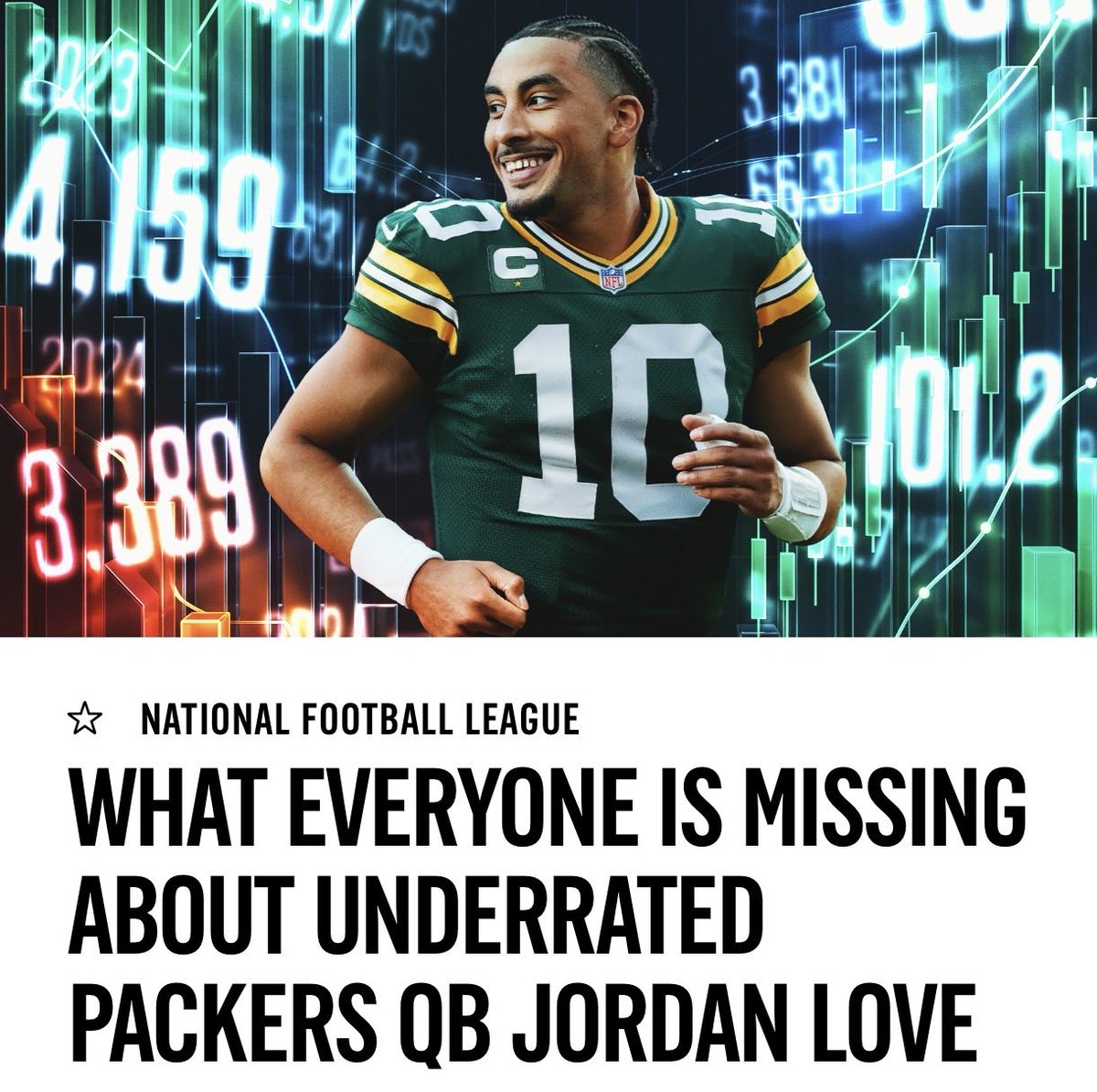henrycmckenna's tweet photo. Jordan Love’s counting stats decline, but his advanced stats climb. In a way, he is sacrificing one for the other. 

I sat down with the Packers QB at Lambeau Stadium to learn how he��s changing his game for the better.

🔗⬇️ For @NFLonFOX 🔗⬇️

https://t.co/TQGcfyZPfq https://t.co/dLA4IK2hv7