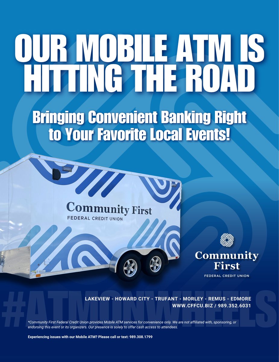 ComFirstFCU's tweet photo. Our Mobile ATM will be at the Montcalm Heritage Village Festival!

📆 August 6-8
📍2800 College Dr, Sidney, MI

Interested in having our Mobile ATM at one of your events? Inquiries can be made by visiting: https://t.co/5M5SdvFAGs

#ATMonWheels https://t.co/WpMHLXFhe8