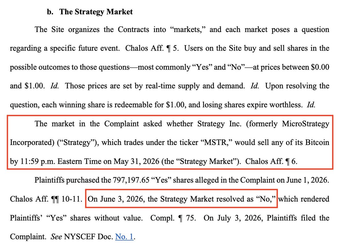 willo2_Poly's tweet photo. POLYMARKET’S LEGAL RESPONSE

I sued Polymarket after they changed the rules on the “MSTR sells Bitcoin” market, scamming me for $500K.

They just filed a 24 page motion in court, attempting to dismiss my case. THIS is how they treat their users. 🧵 https://t.co/ly01JKWqtg