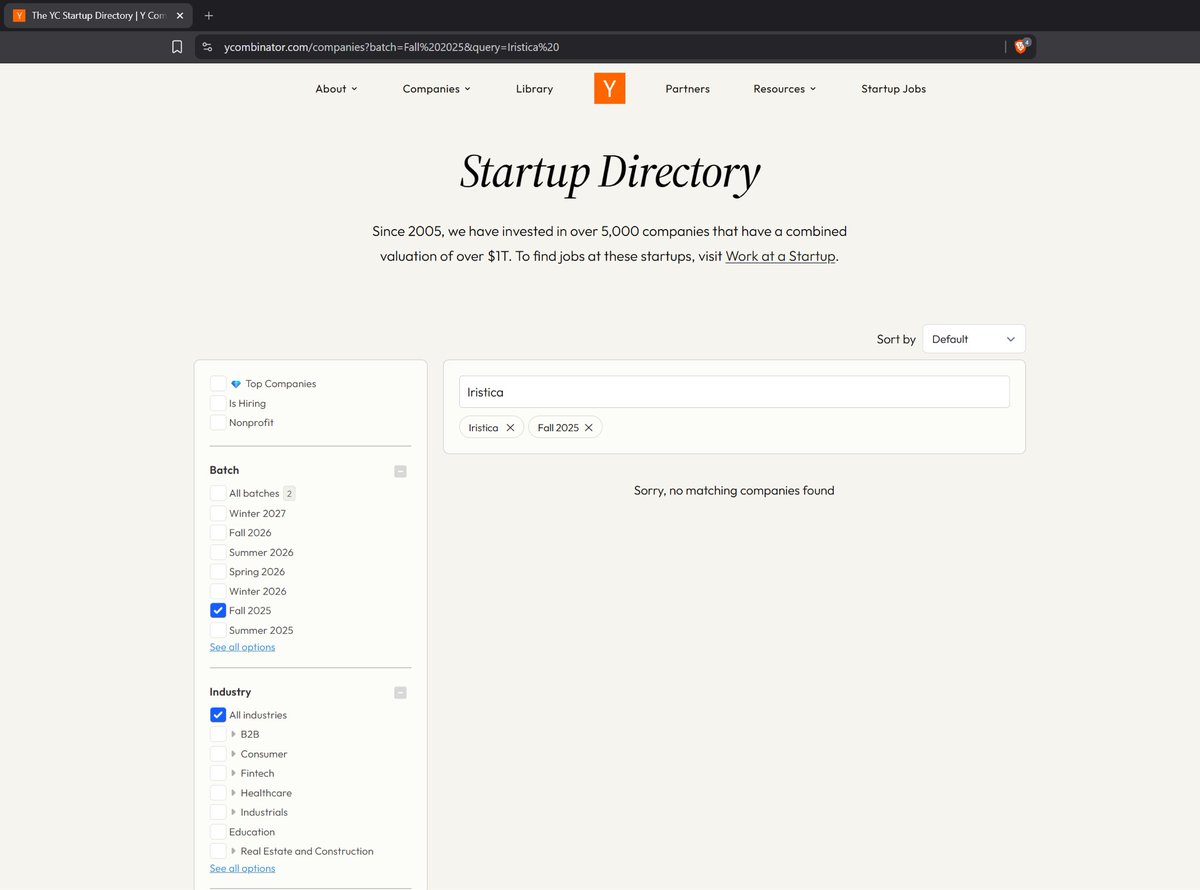 funkymonkey617's tweet photo. This token $IRIS claims that they are in YCombinator F25, however the company does now show on ycomb’s index. F25 would already be finalized thus it is likely larp.

0x3503307375b3704922b80dcd557b05be919d25f0 https://t.co/BHedo1dQFR