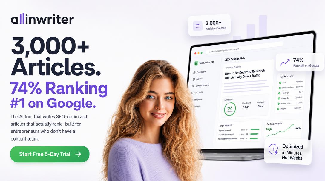 AllinWriter's tweet photo. 5 years ago I celebrated 3 broken AI-generated sentences full of typos. 🍾

That prototype became SEO Article PRO.

Today: 3000+ articles, 74% ranking #1 on Google.

Try it free → https://t.co/B7kejBUZdA

#SEO #ContentMarketing #DigitalMarketing #AllinWriter #SEOArticlePRO https://t.co/02VWO79WmS