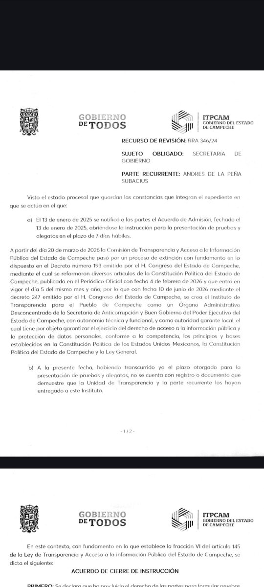 andres_dlap's tweet photo. ¿Cómo va la transparencia en México?

Así:

Metí una solicitud en 2024 y me contestaron, falsamente que la info es inexistente.

Presenté queja en 2025. La resolución no llega sino hasta mediados de 2026. https://t.co/EPaGiQCiUp