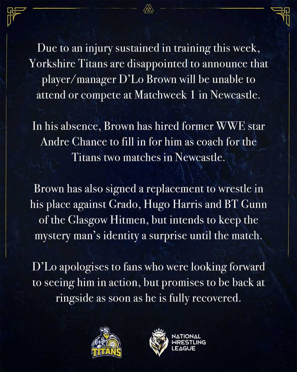 NationalWresLg's tweet photo. 💥 A Statement from Yorkshire Titans! 👇 https://t.co/zwg9yjDO65