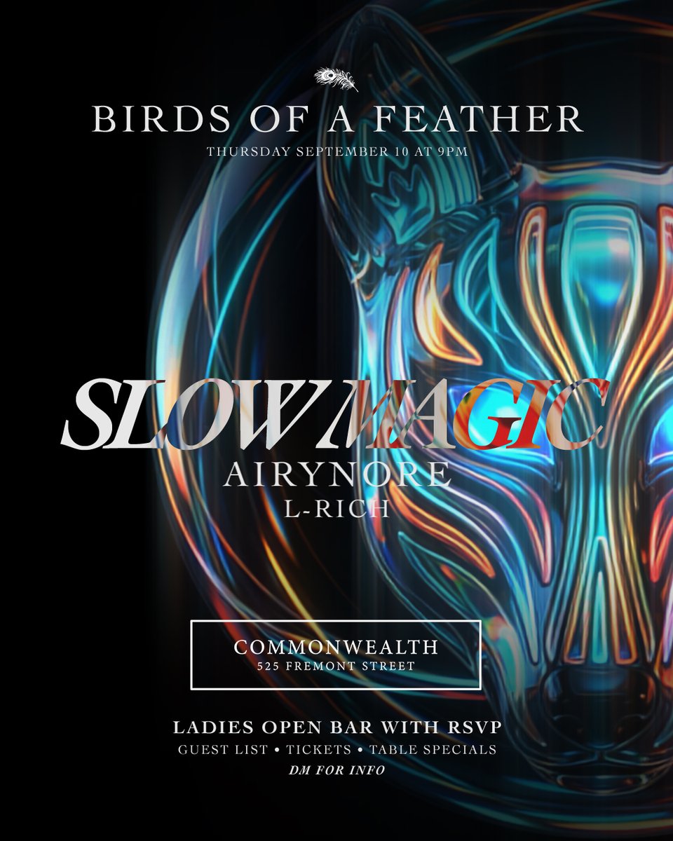 commonwealthlv's tweet photo. 🪶 Birds of a Feather returns with @slowmagic at the Commonwealth Rooftop on Thursday, September 10.

🥂 Ladies Open Bar with RSVP
🎟️ https://t.co/dvIuw65rvS https://t.co/wo1e17bvLS