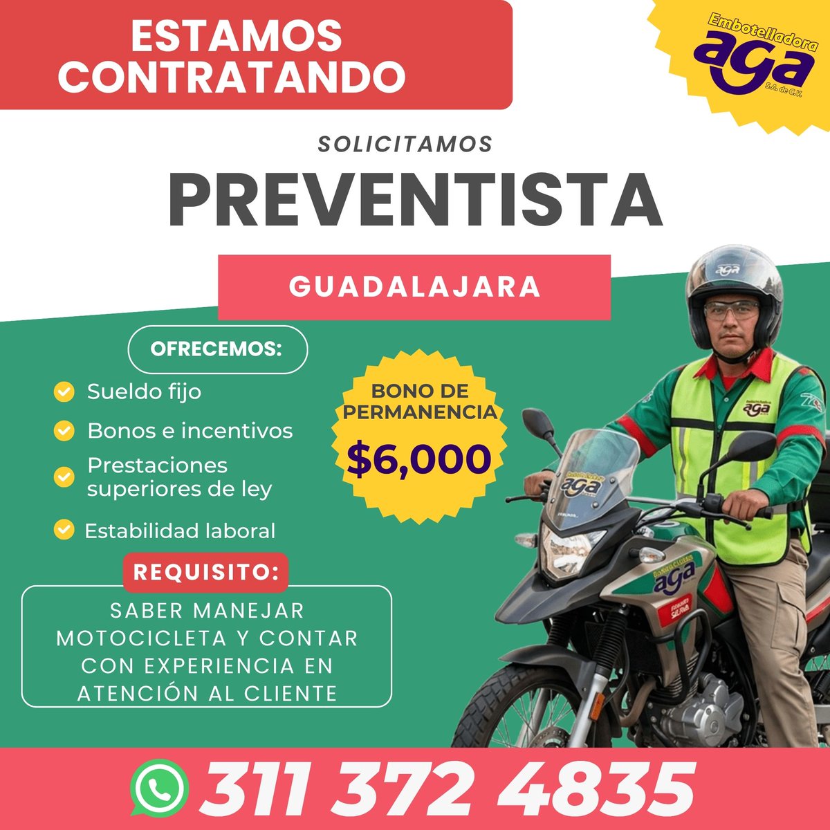 Accyonconsul's tweet photo. Embotelladora AGA solicita 𝗣𝗥𝗘𝗩𝗘𝗡𝗧𝗜𝗦𝗧𝗔 en 𝗚𝗨𝗔𝗗𝗔𝗟𝗔𝗝𝗔𝗥𝗔
Se requiere saber manejar motocicleta y experiencia en atención a clientes.
Postúlate al 𝟯𝟭𝟭 𝟯𝟳𝟮 𝟰𝟴𝟯𝟱 
#vacantesguadalajara #empleosguadalajara #Guadalajara #Vacantes https://t.co/X35hYcoSBe