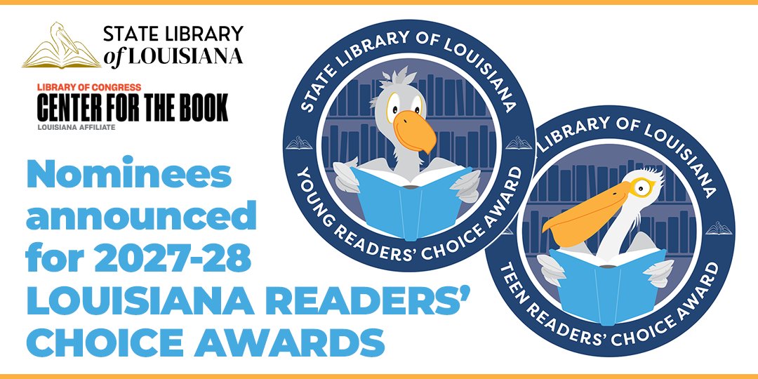 StateLibraryLA's tweet photo. NEWS RELEASE: nominated titles for 2027-2028 Louisiana Young Readers' Choice and Teen Readers' Choice Awards announced: https://t.co/1fsl5aYoJw https://t.co/wQv9qqCVXX