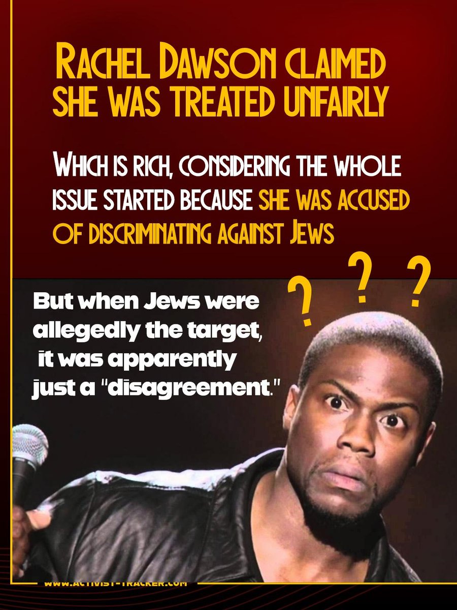 Activist_Trackr's tweet photo. Rachel Dawson was fired following allegations of antisemitic comments, then sued for discrimination. 

The judge tossed her case. 

Apparently discrimination only became unacceptable when she claimed to be the victim. 

Next time, think twice. It’s cheaper than federal court. https://t.co/ufOfbl6lwy