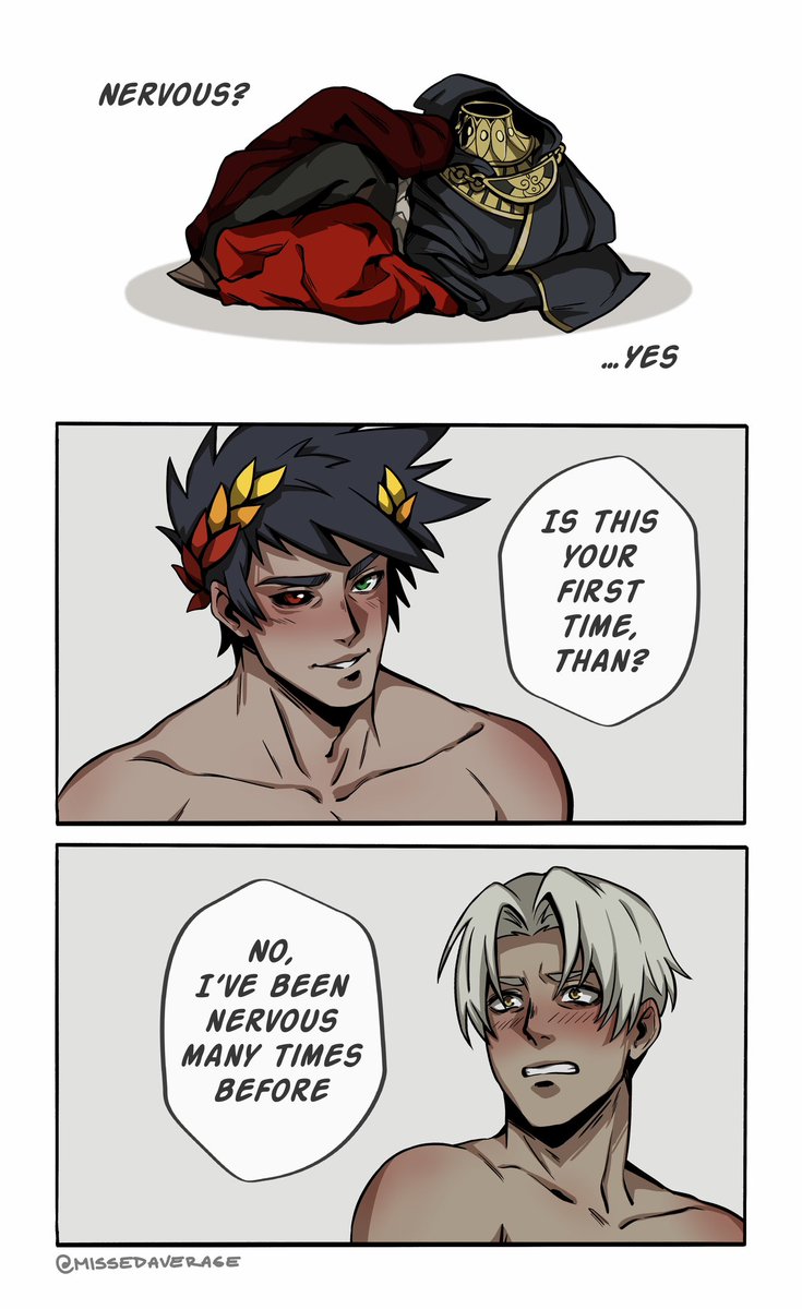 MissedAverage's tweet photo. Than definitely glitched the first time he saw Zag naked 🫢

#Hades #ThanZag https://t.co/X6eHDUfIVW