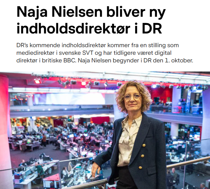 oresundsbaron's tweet photo. DR får snart en kommunistisk indholdsredaktør👇

Den 1. oktober starter Naja Nielsen i sin nye rolle som indholdsdirektør på DR - en ansættelse der blev annonceret tilbage i april.

I sin ungdom var Naja Nielsen erklæret kommunist, medlem af et kommunistisk ungdomsparti (DKU), og været på kommunistisk partiskole i Moskva.

Det er under al kritik at en tidligere/nuværende kommunist bliver ansat i det statsfinansierede DR, hvorfra hendes ekstreme politiske overbevisninger kan være med til at præge danskerne.

DR ansætter jo heller ikke personer som har været med i nazistiske organisationer - men når det kommer til kommunister så får piben en helt anden lyd.

I en optimal verden eksisterede DR slet ikke som et statsfinansieret medie, men så længe det gør, så må minimumskravet være at der ikke ansættes personer med ekstreme politiske holdninger.