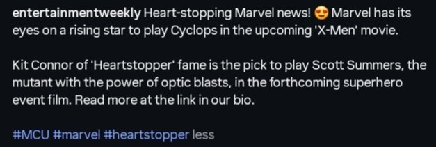 hostileorganism's tweet photo. While many specialized news media like @DEADLINE are making official the news about the most recently hiring at @MarvelStudios to portray #ScottSummers/#Cyclops in the #MutantSaga, @EW said is not official yet😮
Do U like #KitConnor as #Cyclops⁉️ Be honest‼ https://t.co/3cjXqmdnfB