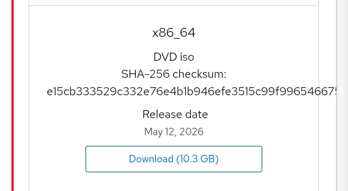 izayoiwind's tweet photo. RHEL10のISO、容量が10GB以上あって片面2層のDVDにすら焼けないレベルに達してた…
というか名前がDVDなのに規格的にDVDに焼くことができない😂 https://t.co/FvPjjxJbKK