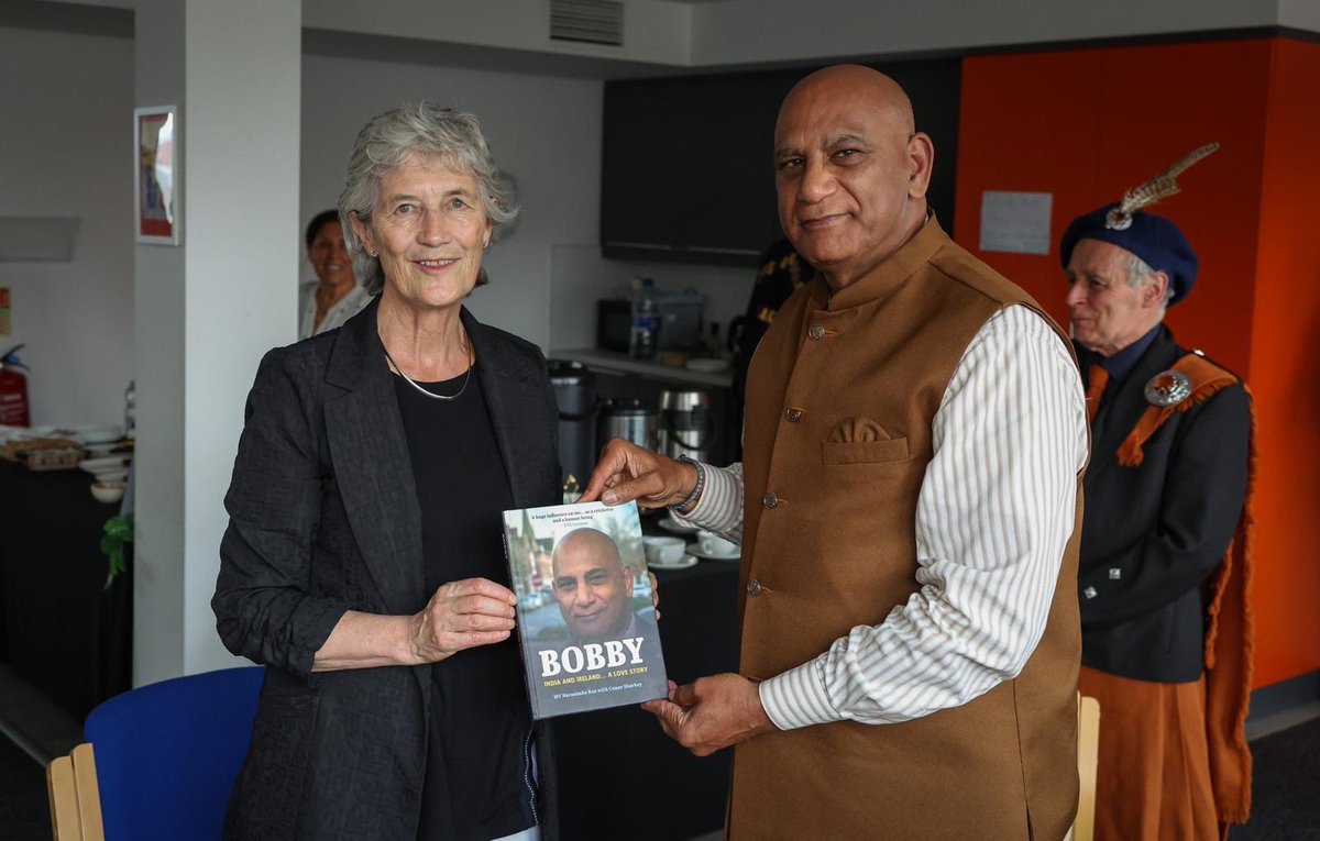 Bobjee169's tweet photo. Honoured to meet H.E. Catherine Connolly, President of Ireland, at the ArtsEkta VIP Reception during Fleadh Cheoil na hÉireann in Belfast on 3 August. 

Delighted to present her with a copy of my book: Bobby - India and Ireland… A Love Story! https://t.co/XfKgTU5Asj